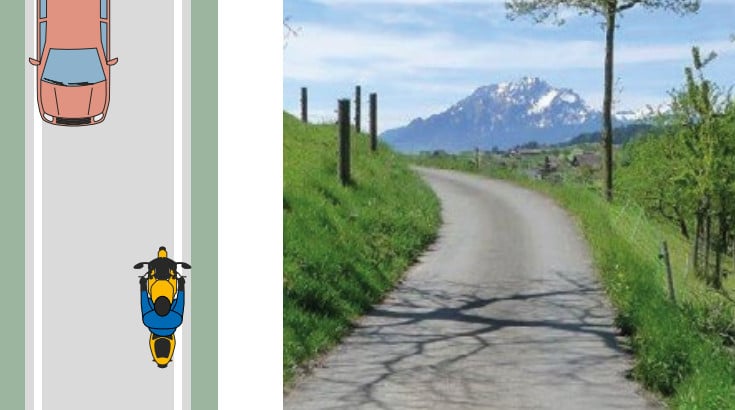 Spurwahl beim Motorradfahren - Auf sehr schmalen Strassen