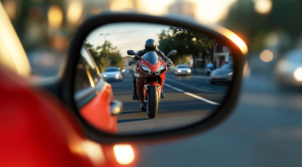 Ungenügende Spiegelkontrolle mit möglicher Behinderung eines Motorrads
